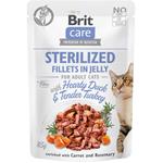 Brit Care Cat kaps. Sterilized Fillets in Jelly with Hearty Duck & Tender Turkey